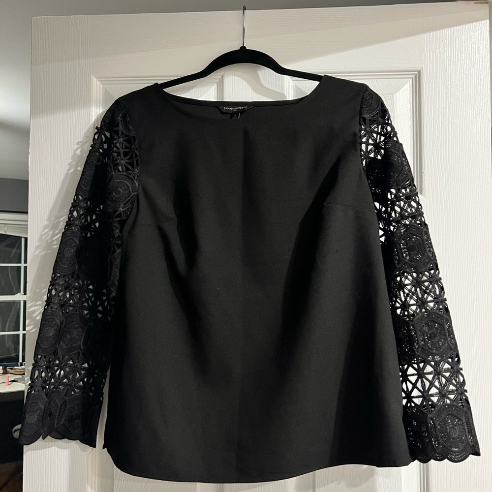 Banana Republic Black Blouse with Lace Sleeves